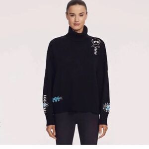 360 Cashmere Black Skull Pattern Women's Sweater 100%Cashmere Size Small